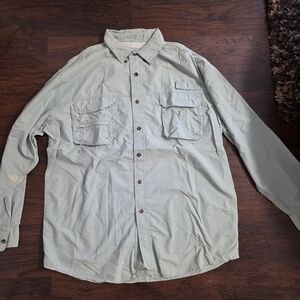 Wide World Sportsman Men's Green Short Sleeve Vented Nylon Button Front Shirt L